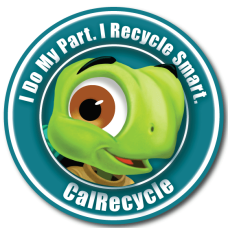A graphic with Turner the recycling turtle that says: I do my part, I recycle smart. Calrecycle.